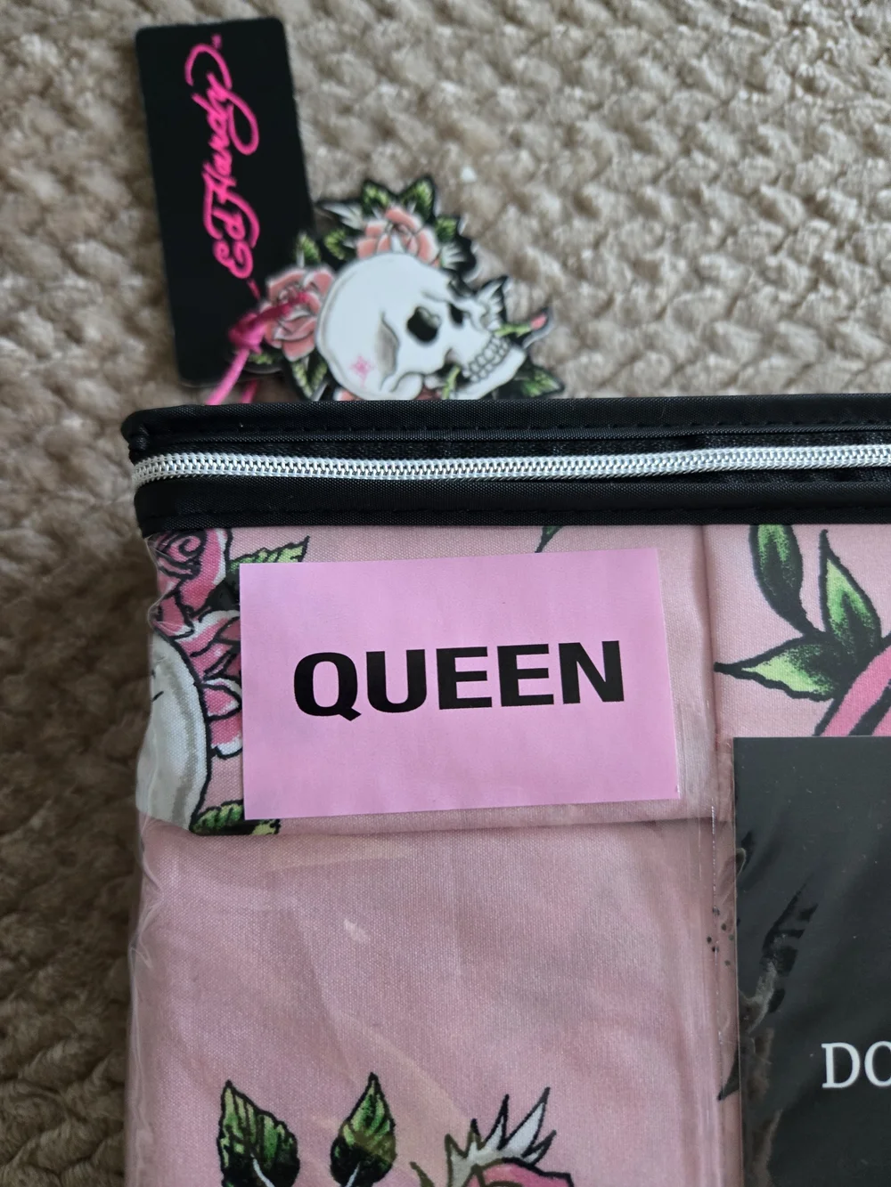 Ed Hardy Queen 6 Piece Pink Skull Rose Tattoo Sheet Set